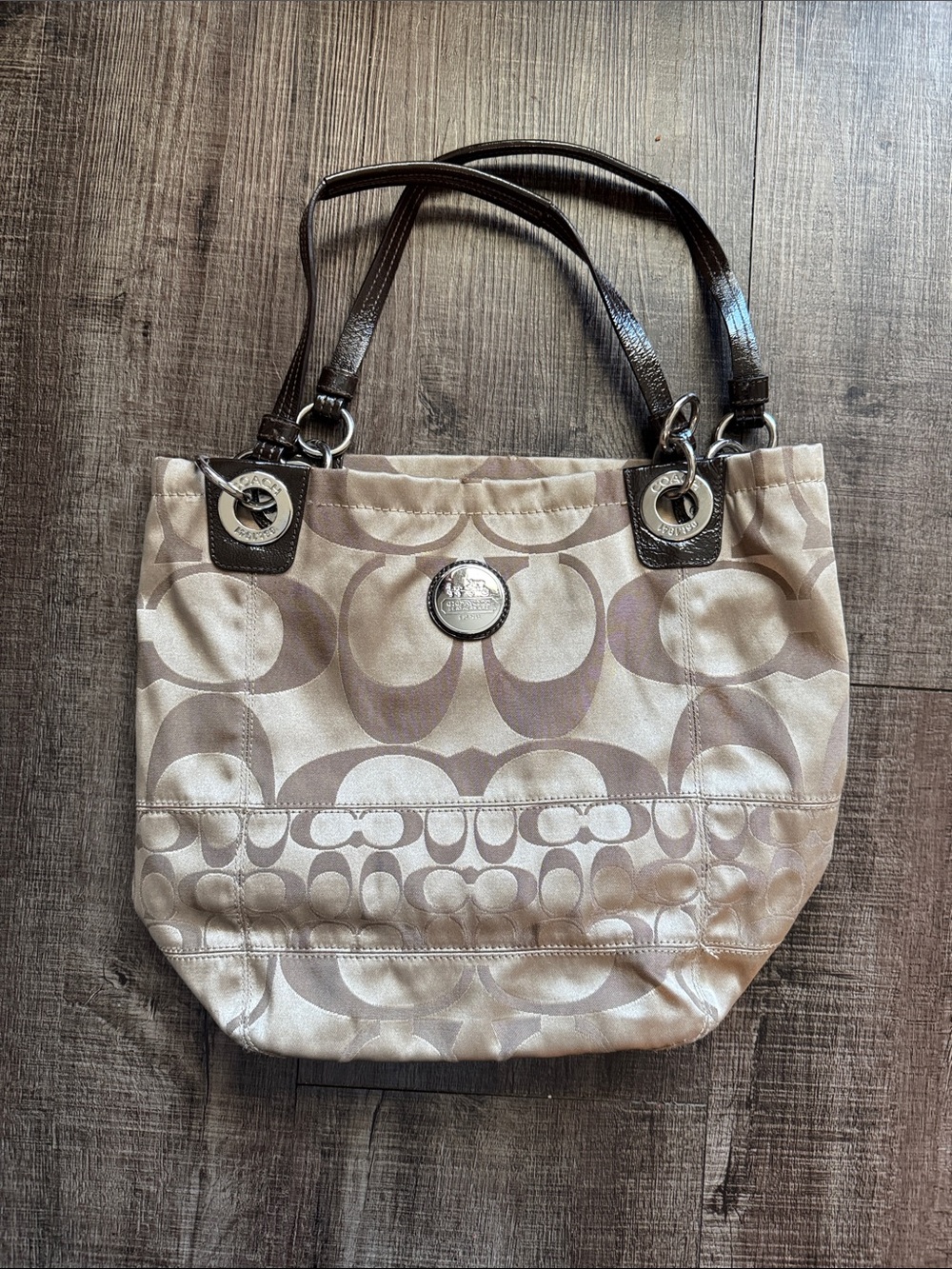 Coach Signature Canvas Tote in Beige and Brown